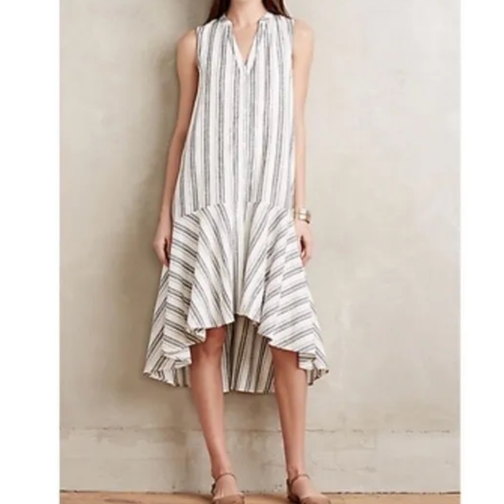 Maeve Cream and Black Striped Linen Maxi Dress